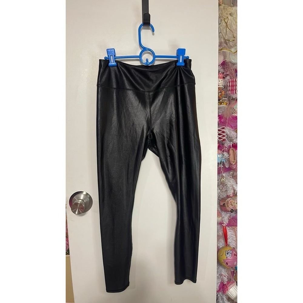 Maurices Faux Leather Leggings Womens M Black Good Glossy High Rise Slim Fit